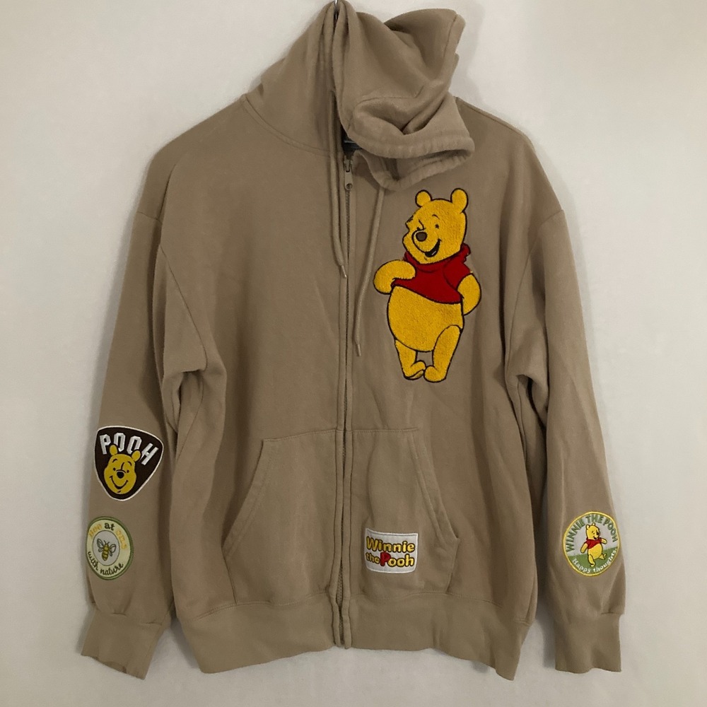 Disney Winnie The Pooh Hoodie Jacket Womens‎ M Full Zip Embroidered Patches